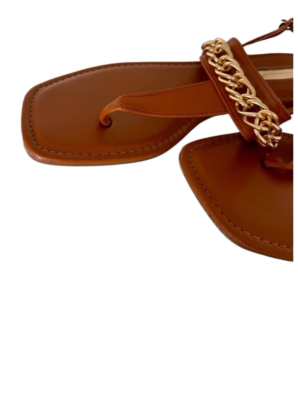 Primark Tan Gold Chain Thong Ankle Strap Flat Sandals Size 9 - Picture 4 of 6